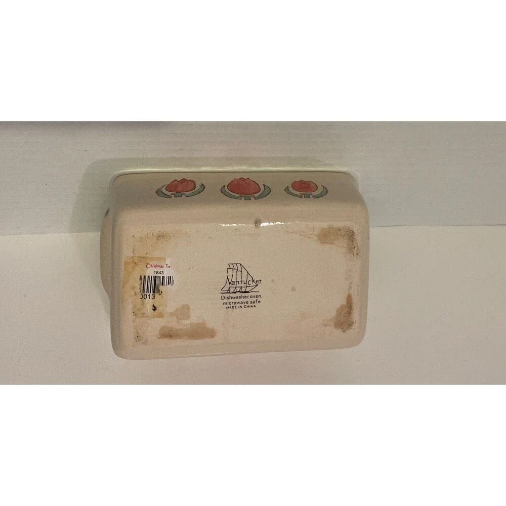 NANTUCKET Stoneware Ceramic LOAF PAN Bread Baking Mini Beige+ Tulips 🌷🌷🌷6x4